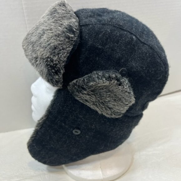Dockers Trapper Faux Fur Wool Blend Black Gray Plaid Ear Flap Hat One Size - Picture 2 of 11